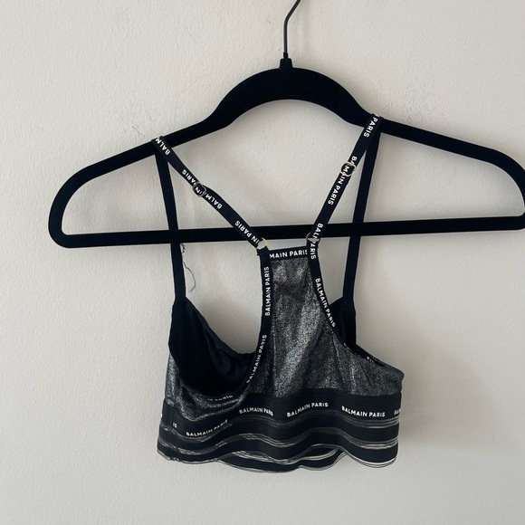 Balmain Laminated Ribbed Silver Bra - Picture 3 of 6